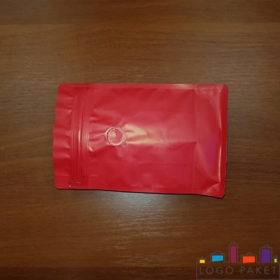 Восьмишовные пакеты с клапаном дегазации 13x20+7 красного цвета