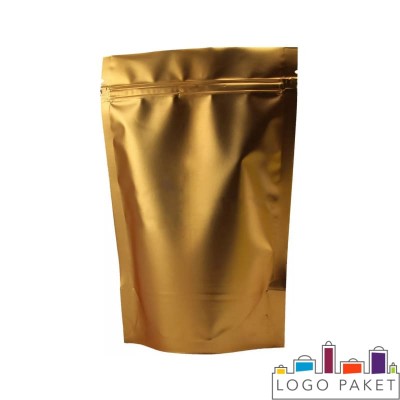 Металлизированный пакет дой-пак с замком зип-лок для пельменей цвет золото