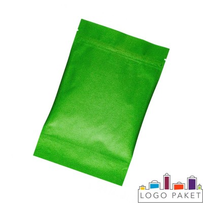Крафт пакет дой-пак зеленый с окном и замком зип-лок вид сзади 