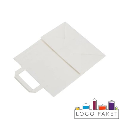 Белый крафт-пакет с фальцами и плоскими ручками