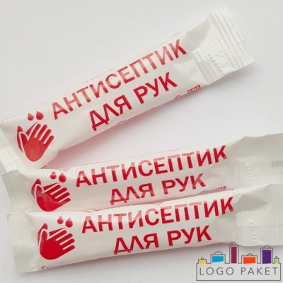 Стик пакеты для антисептиков с надписью 