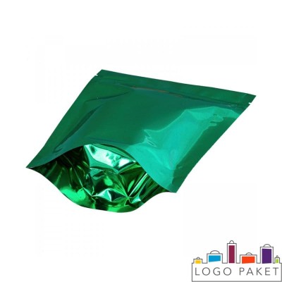 Пакет дой-пак металлизированный с замком зип-лок зеленый донная складка