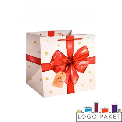 Пакет подарочный квадратный с бантом