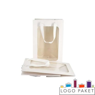 Подарочный пакет с окном белый