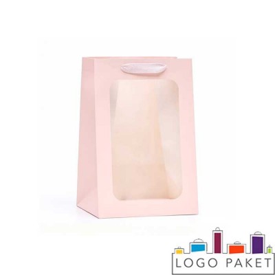 Подарочный пакет с окном розовый