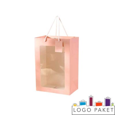 Подарочный пакет с окном розовый