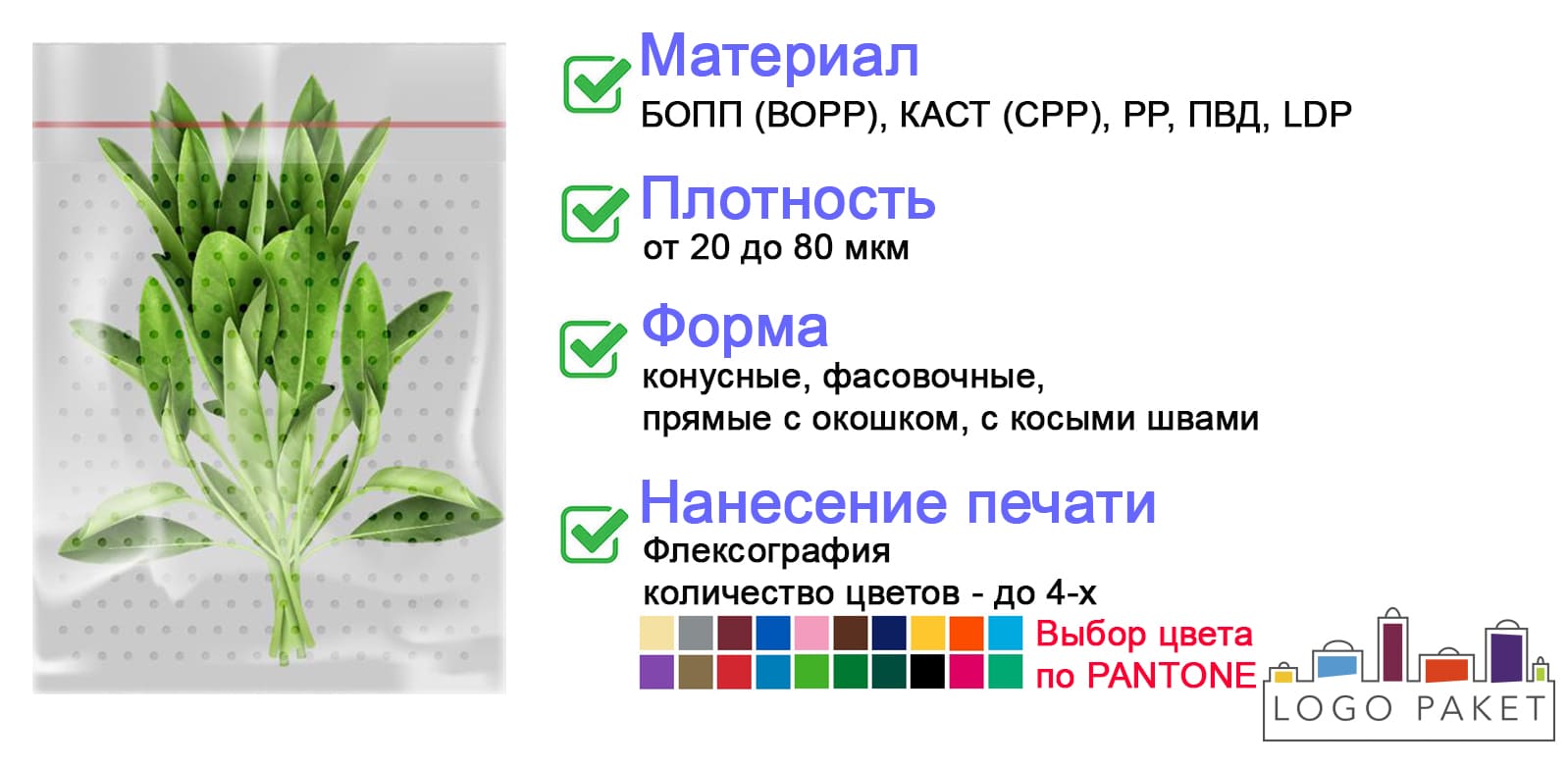 Пакеты с перфорацией для зелени инфографика