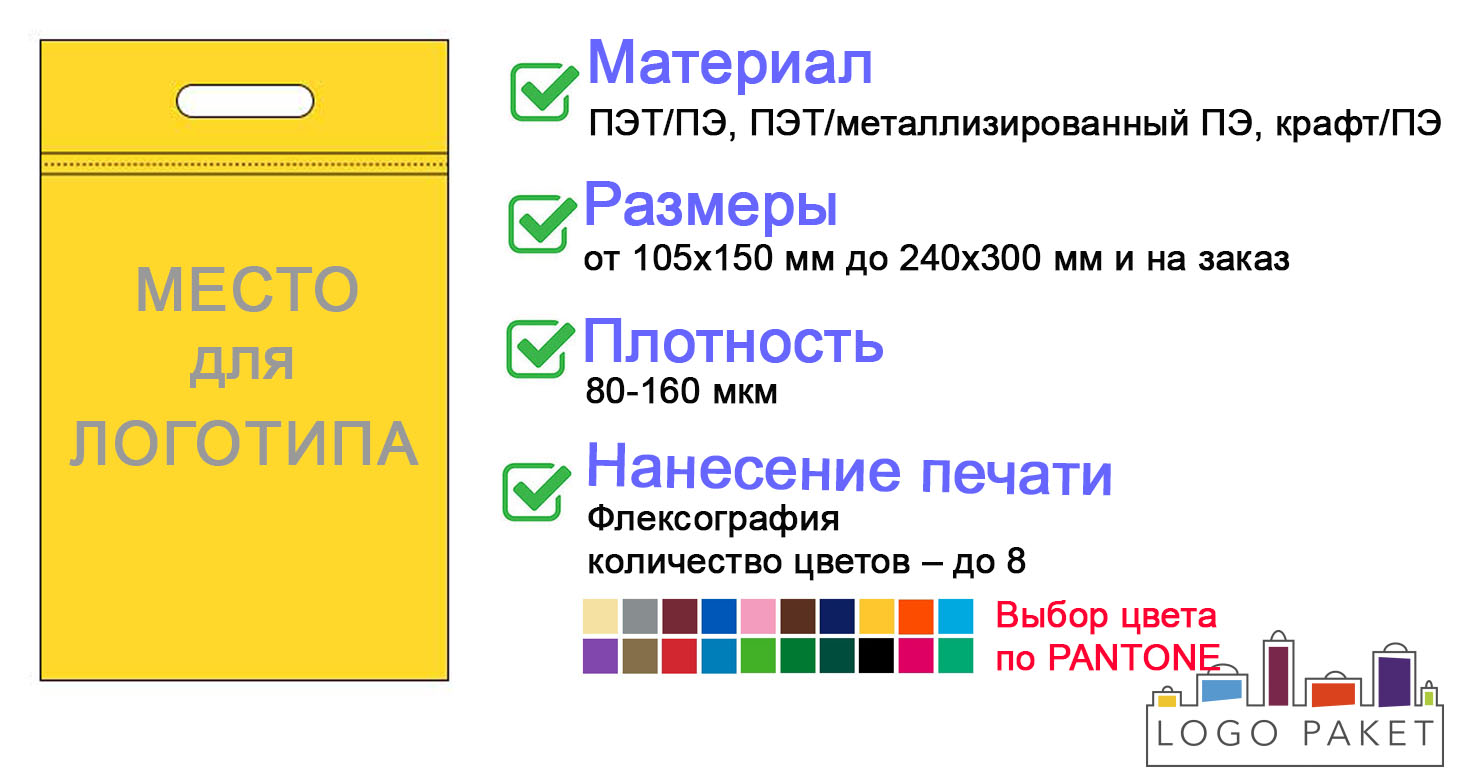 Пакет дой-пак с овальной ручкой инфографика Пакет дой-пак с овальной ручкой инфографика