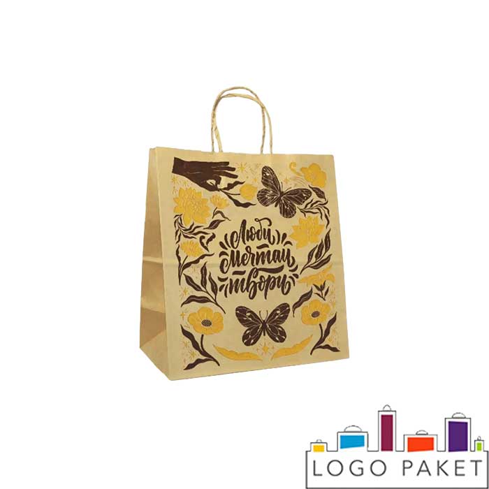 Цветные крафт-пакеты с кручеными ручками