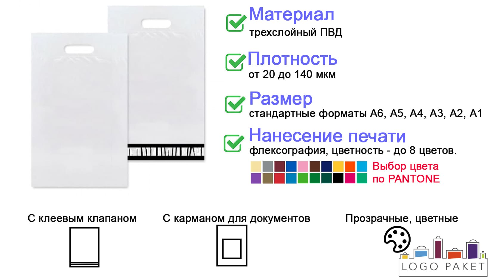 Курьерские пакеты с ручкой инфографика 