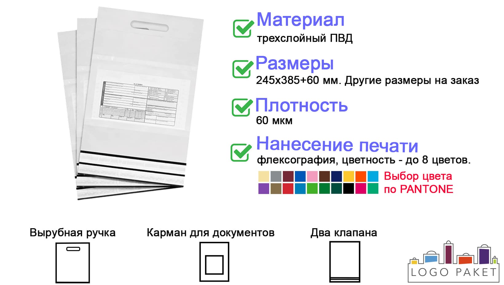 Курьерский пакет возвратный с ручкой и карманом инфографика 
